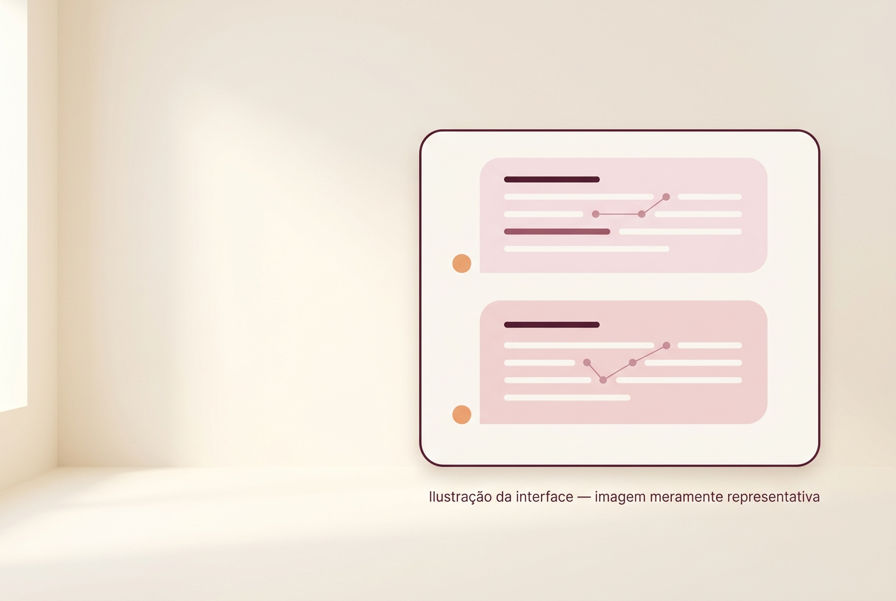 Ilustração da interface de chat clínico do MPTA IA, com cabeçalho e bolhas de mensagens — imagem meramente representativa